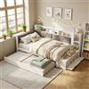 Arhatreya Divano letto, 120 x 200 cm, letto in legno con letto estraibile, 90 x 190 | Letto funzionale con funzione di ricarica, testiera imbottita, ripiani e scarpiera