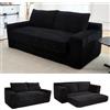 Kuczn Divano letto modulare a 2 posti, 180 cm, con funzione letto, nero | Boneless - Divano convertibile in morbido tessuto a coste, senza montaggio, per soggiorno e camera da letto