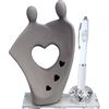 DLM Bomboniere DLM 34669 (Kit 12 Pezzi) PortaPenne in Cristallo con Sposi Sposini in Porcellana Cuore Innamorati Penna FEDI Anniversario Nozze Matrimonio bomboniera