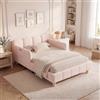 Kebnor Letto singolo imbottito, 90 x 200 cm, con testiera imbottita e protezione anticaduta, gambe in legno massello, velluto, rosa