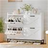 VOWNER Scarpiera slim con 4 ribalte 120 x 100 x 24 cm per ingresso | In Legno Regolabile Scarpiera, Contenitore salvaspazio per 16-24 paia di scarpe, base in metallo stabile e sicura, Bianco