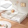 [en.casa] Letto per Cameretta con Barriera Protezione Anticaduta Struttura Letto Francese Montessori in Legno di Pino con Materasso a Schiuma Fredda 140 x 200 cm - Bianco