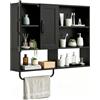 LIFEZEAL Mobiletto Bagno Sospeso a Due Sezioni, 77x14,5x64 cm, Nero | Pensile da Parete con 2 Ante, Mensola Regolabile, Barra Appendiasciugamani, Salvaspazio per Bagno, Cucina e Soggiorno