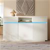 VIEKOS Credenza bianca, 140 x 40 x 85 cm, comò con 2 cassetti e 3 ante, armadio con ripiani regolabili, moderno armadio per soggiorno, corridoio, cucina