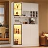 Rosebibi Mobile Alto Vetrina 120x33x200 cm, Credenza Cucina, Vetrina in Vetro con 2 Cassetto e 6 Ante, Scomparti Aperti, Mobile Cucina per Soggiorno e Sala da Pranzo