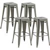 HOMCOM Set 4 Sgabelli Bar Impilabili con Poggiapiedi in Acciaio Argento | Sgabelli Cucina Alti, Sedie Bar Alte Stile Industriale, per Penisola, Cucina, Sala da pranzo, 43x43x76 cm
