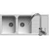 Custom Pacchetto lavello Romeo bianco cm 116x50 2 vasche con gocciolatoio e miscelatore Roma cromato Made in Italy