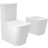 Parama Coppia di sanitari filomuro vaso monoblocco rimless e bidet bianco opaco | Londra