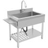 KKVUIIFF Lavabo indipendente in acciaio inox, grande lavello commerciale, lavello da cucina con rubinetto e scarico, portata fino a 150 kg, 90 x 57 x 94 cm (argento)