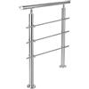 Aufun Corrimano per scale in acciaio inox, ringhiera per scale, interni ed esterni, balcone, parapetto, argento, lunghezza: 80-180 cm, con/senza barre trasversali (80 cm, 3 barre trasversali)