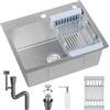 BARMAKET Lavello Cucina 1 Vasca 55x43cm, Lavello da Incasso, Acciaio Inossidabile 304, con Filtro di Scarico, Fori per il Montaggio di Rubinetto e Dispenser di Sapone e Cestello Filtrante Estraibile, Argento