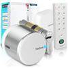 Tedee GO2 - Serratura intelligente in alluminio con WiFi, cilindro Exxo Smart, impronta digitale e sensore porta, sicurezza classe 6, accesso remoto e blocco automatico senza chiave | Alexa, Google