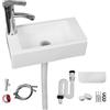 AYYDS Lavabo in plastica con rubinetto, lavello a mano semplice | Lavabo con tubo flessibile, tappo di scarico per giardino, garage, cantina, camper (40 x 20 cm)
