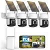 Budsun 4K Telecamera di Sorveglianza WiFi Esterno Wireless, 4 Cam-Kit con Home | Telecamera solare kit telecamera di sorveglianza, 360° PTZ sicurezza domestica, visione vocale, allarme, audio bidirezionale