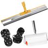 QWORK® Set di rivestimento per pavimenti: raschietto in acciaio inox da 56 cm, rullo per sfiato da 25 cm e 2 scarpe chiodate - per resina epossidica, massetto e sigillatura del pavimento