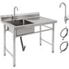 ZHDPYHDD Lavello Inox Professionale 100x60x93 cm Vasca Sinistra e Rubinetto | Acciaio inox resistente, grande vasca singola, miscelatore 360°, ideale per cucina, lavanderia e uso professionale