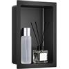 VELPAX Nicchia Doccia Incasso Nera 48x33x10cm, Nicchia Murale in Acciaio Inox 304 (3mm) con finitura Nera Opaca, Grande Spazio di Stoccaggio Impermeabile, Design Lusso per Bagno