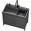 MiaJJooLi Lavello da Esterno Nero 68cm con Mobiletto, Lavandino da Giardino Freestanding in Acciaio Inox con Sifone e Accessori, Per Giardino, Garage, Lavanderia e Cantina