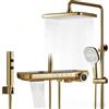 Billg Colonna Doccia Termostatica, Oro spazzolato Colonna Doccia con Miscelatore | 4-in-1 Sistema di Doccia Set Pioggiam Parete con 350mmx220mm Soffione, Doccia Bocca Vasca Cascata, Pistola Spruzzo, Doccetta