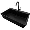 PRIMAGRAN Lavandino da Cucina al Mobile 80cm + Rubinetto, 78x50cm | Set: Rubinetto BW5010 + Kit di scarico + Lavello in Granito a 1 Vasca - Riga, Tutto Nero