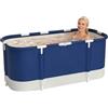 Plasaig Vasca da bagno portatile, vasca da bagno pieghevole da 115cm, vasca da bagno addensata a 7 strati con supporto in metallo, SPA (Blu e bianco)