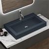 doporro Lavabo da Appoggio o Sospeso Rettangolare 73x48x10 cm per Bagno | Lavandino per Bagno in Marmo Resina, Colore Antracite, Finitura Opaca, Foro per Rubinetto, Sistema con Troppopieno