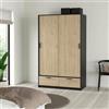 Dmora - Guardaroba 2 ante Leonore, Mobile camera da letto, Cabina armadio portabiti, Armadio appendiabiti, 121x60 h200 cm, Nero e Rovere