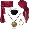 IHLOOTD Set Accessori Pirata 5 Pezzi Costume Pirata Accessori | Bandana Cintura Collana Benda Sull'Occhio Orecchini per Donna Uomo, Halloween, Carnevale, Festa a Tema, Cosplay