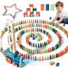 TOGETDREAM Treno Elettrico del Domino 100 Pièces dominoes, Trenino Movimento Automatico Set di Domino, Trenino Elettrico Giocattoli Regalo (Verde)