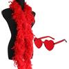 REYOK 2 Pezzi Boa Di Piume, Occhiali Da Sole a Forma Di Cuore, Sciarpa Colorata, Accessori Per Feste, Boa Rosso Per Festa Ballo Di Nozze Fai Da Te, Halloween
