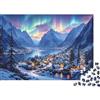 6N2X9A4S Aurora Boreale Villaggio di Montagna Innevato Puzzle 1000 Pezzi Carta Puzzle per Adulti Relax Concentrazione Decorazione Regalo Famiglia 38x26cm/1000pcs