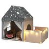 COSTWAY Tenda da Gioco Fosforescente per Bambini con Recinto (Grigio) | 2 in 1 Casetta per Interni con Imbottito Morbida, Reti Traspiranti e Luci a Stelle,Idea Regalo per Bambini 3+Anni