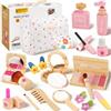 UBBOY Set Trucchi Bambina in Legno Finti, Gioco di Trucco e Parrucchiere in Legno | Trucchi Ambina Set da Bambine, Set di Trucchi per Bambini in Legno con Borsetta, Giochi di Ruolo, Bambine dai 3 Anni in Su