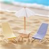 Minamzee 1:12 Set Spiaggia per Case Delle Bambole, Miniature Set Con Sedia in Metallo, Tavolo Pieghevole e Ombrellone in Legno, Accessori Mobili per Esterno, Giardino e Terrazzo (Blu+giallo)