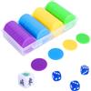 Fukaisu Set Fiches Mahjong, 100pz Monete Punteggio Mahjong in Plastica Colorata con Indicatore e 3 Dadi Accessori Gioco in Scatola Trasparente (4 Colori Vivaci)
