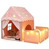 COSTWAY Tenda da Gioco Fosforescente per Bambini con Recinto (Rosa) | 2 in 1 Casetta per Interni con Imbottito Morbida, Reti Traspiranti e Luci a Stelle,Idea Regalo per Bambini 3+Anni