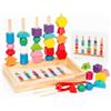 VINDENI Giochi Bambini 2-5 Anni, 3 in 1 Giochi Montessori, Giochi in Legno | Perline da Infilare, Gioco di Smistamento e Impilamento, Sviluppo Motricità Fine, Regalo Montessori per Bambini 2 3 4 5 Anni