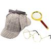 REBECCAGIBSON 4 Pz Costume Set di Accessori da Detective, Kit Detective Cappello Deerstalker Lenti di Ingrandimento Occhiali Costume per Bambini Adulti, 1 adesivo nero per barba finta