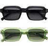 OPULIZE EDG Occhiali da sole uomo e donna, Lenti Antibagliore, Protezione UV, Rettangolare, Cerniere a Molla, Confezione da 2 Nero / Verde