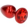 Generico Plug anale 7 cm, metallo, nero, rosso, blu, viola, con gioiello brillante incastonato, superficie liscia, design a goccia ergonomico, inserimento graduale, sicuro, elegante, raffinato, sensuale