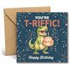 Edition Seidel Premium biglietto di compleanno quadrato con busta. Biglietto di auguri con testo inglese Happy Birthday per bambino dino T-Rex divertente dinosauro animali (GQ1046 SW026)