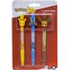 Pokémon Pokemon Confezione da 3 penne con clip in gomma (Pikachu, Lucario ed Eevee)