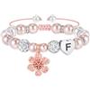 Turandoss Regalo per ragazze e bambine, braccialetto con fiori, perle rosa e strass, sfere a forma di cuore e lettere dalla A alla Z, regalo di compleanno per ragazze, figlie, nipote