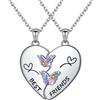 Flyow Collana dell'amicizia in argento Sterling S925 - Corrispondenza cuore migliore amico collane per 2 ragazze BFF collana set gioielli donna regalo, Argento sterling, Zirconia cubica