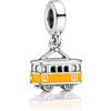 Charmbar Ciondolo per braccialetti Pandora, con motivo tram portoghese, placcato in argento fine con smalto giallo vivace, in confezione regalo