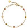 Kistanio Bracciale da donna in acciaio inox placcato oro con 7 zirconi arancione/marrone/frisich 16+4 cm, acciaio inox