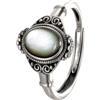 AZfilter Anello regolabile in argento Sterling 925 in stile vittoriano con perla cabochon da 7 x 5 mm con incisione floreale, stile antico, idea regalo