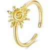 ZUOHUI Anello regolabile da donna con sole, in argento Sterling S925 placcato oro 14K, for uso quotidiano, matrimonio e regali