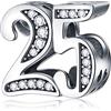 CRISNATA 25 Anniversario Charms si adatta Pandora Bracciale nuziale, 925 Sterling Silver 25 Compleanno Charm Beads con CZ, numero 25 anni di regali d'amore per la festa della sposa/mamma/migliori amici