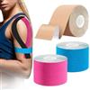 Tarowin,Kinesio Tape 3 rotoli,Kinesiologico tape 5cm x 5m | Tape sportivo impermeabile ed elastico,per il ginocchio,articolazioni, spalle,supporto muscolare,Rosa + Blu + Beige